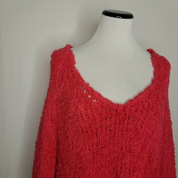 Free People Pink Sand Dune Sweater Fuzzy V Neck - Picture 2 of 8